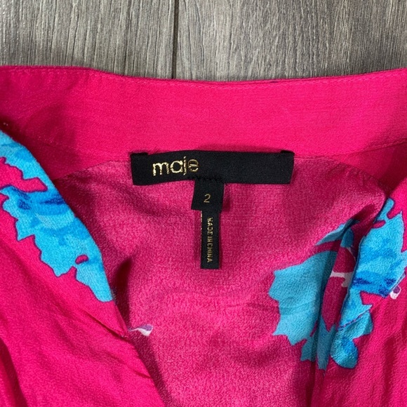 Maje Clowers Floral Button Down Short Sleeve Top Pink Blue Size 2 - Picture 5 of 10